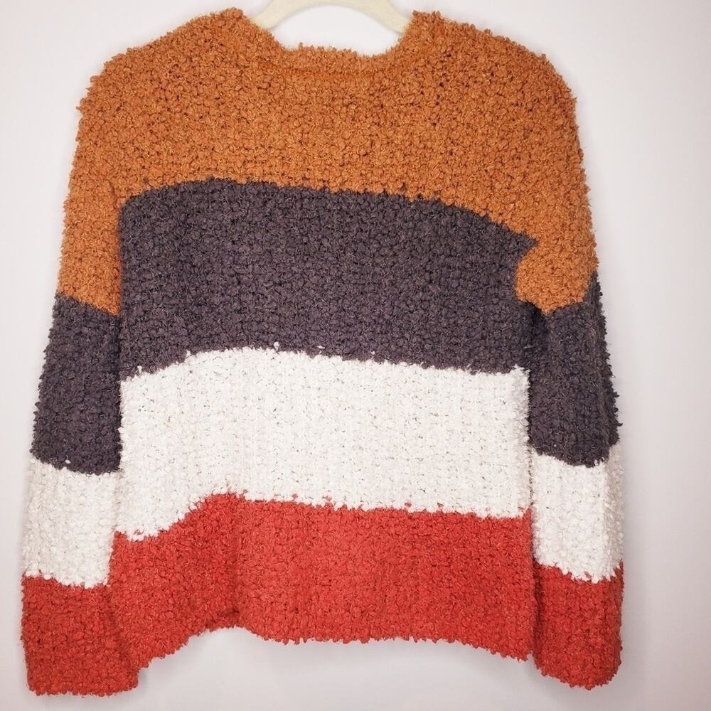 Pink Rose Waist Length Large Striped Fuzzy Sweater - Picture 7 of 8
